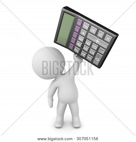 3D Character Holding Up A A Pocket Calculator