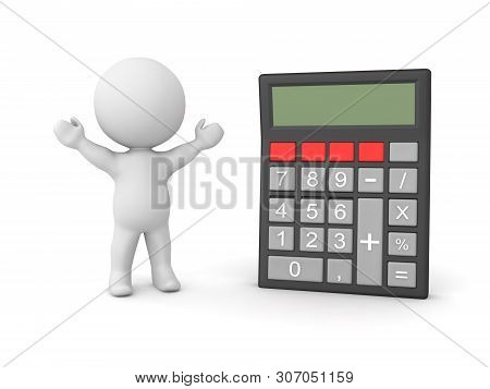 Happy 3D Character Next To Retro Pocket Calculator