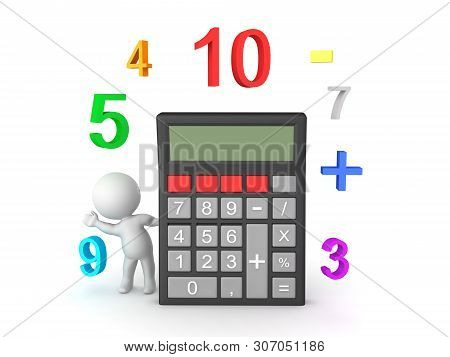 3D Character Waving From Behind Pocket Calculator