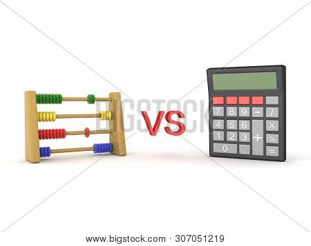 3D Rendering Of Abacus And Pocket Calculator