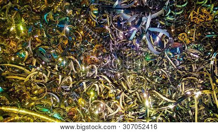 Abstract Color Background Of Metal Shavings. Processing Of Ferrous And Non-ferrous Metals In A Facto