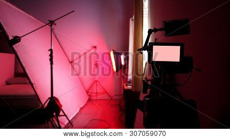 4K High Definition Video Camera Monitor On Tripod