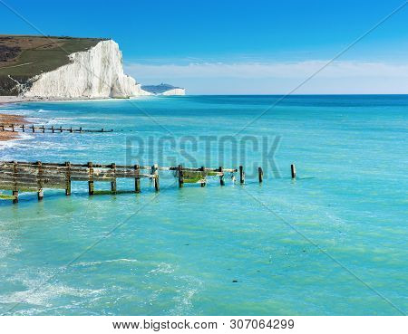 Beautiful Cuckmere Haven Beach Between Seaford And Eastbourne, East Sussex, England. South Downs Nat