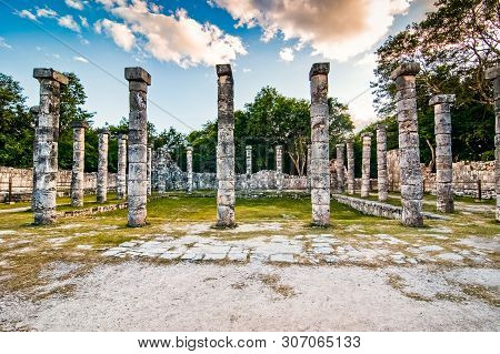 Chichen Itza, Mexico - November 15, 2010. Archaelogical Area Of Famous Mexican Mayan Pyramid Chichen