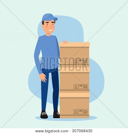 Courier Character Delivery Service. Shipping And Logistics Service. Delivery Man Cartoon Character W