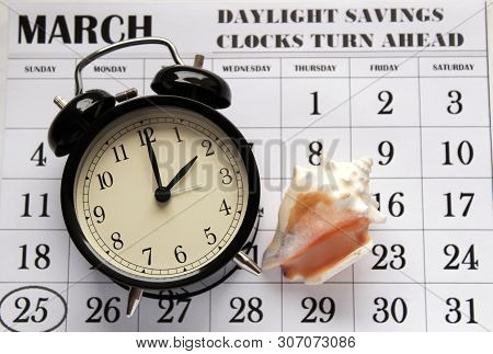 Daylight Savings Spring Forward Sunday At 2:00 A.m. March 25 Date Indicated In The Calendar. Clock N