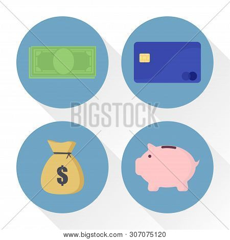 Set Of Colored Icons Finance Flat Style, Vector