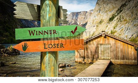 Street Sign The Direction Way To Winner Versus Loser