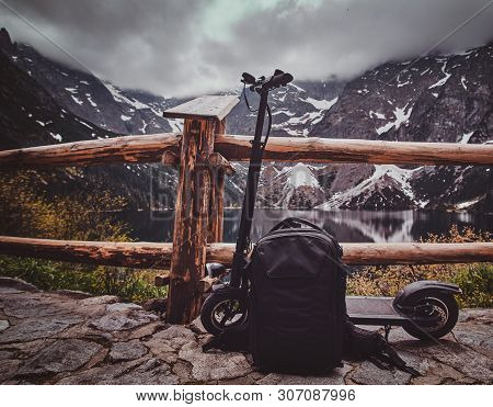 Touristic View Point With Amaizing View Of Mountains And Lake With Mirroed Reflection. Trere Are Sco