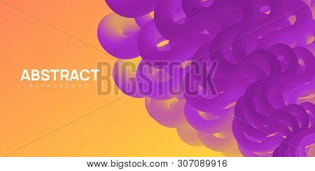Trendy Colorful Abstract Background In Orange And Purple Colors. Vibrant Wavy Shapes, Flow Banner, B