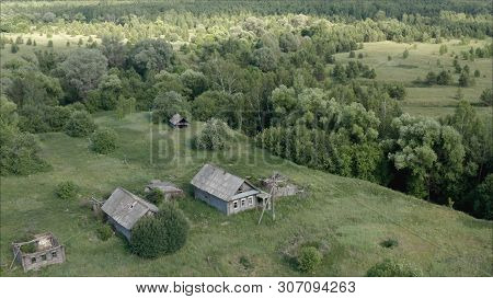 Abandoned Village In Russia. The Old Village Is Destroyed. Old Abandoned Village In Russia, Taken Fr