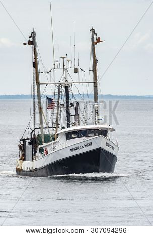 New Bedford, Massachusetts, Usa - June 17, 2019: Commercial Fishing Boat Rebecca Mary, Hailing Port 