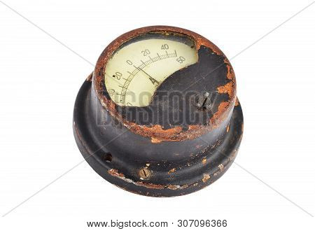 Vintage Soviet Amperemeter, Isolated On White Background