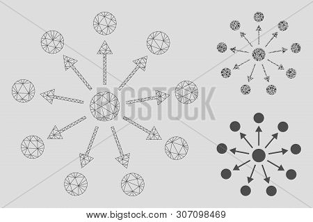 Mesh Expanse Model With Triangle Mosaic Icon. Wire Frame Triangular Mesh Of Expanse. Vector Mosaic O