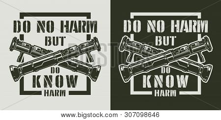 Vintage Military Monochrome Label With Crossed Bazookas Isolated Vector Illustration