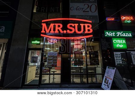 Toronto, Canada - November 14, 2018: Mr. Sub Logo In Front Of Their Local Restaurant In Toronto Onta