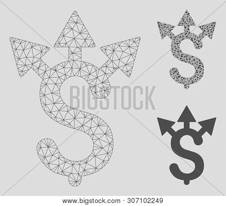 Mesh Dollar Expences Model With Triangle Mosaic Icon. Wire Carcass Polygonal Mesh Of Dollar Expences