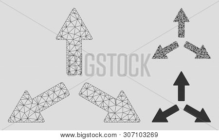 Mesh Expand Arrows Model With Triangle Mosaic Icon. Wire Frame Polygonal Mesh Of Expand Arrows. Vect