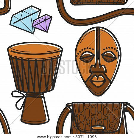 South Africa Symbols Seamless Pattern Tomtom And Mask