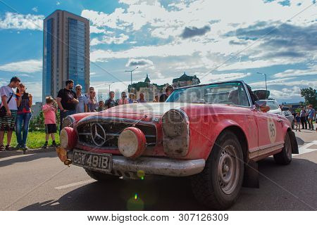 Novokuznetsk, Russia-june 14, 2019: The 7th Peking To Paris Motor Challenge 2019. Mercedes Benz 230s