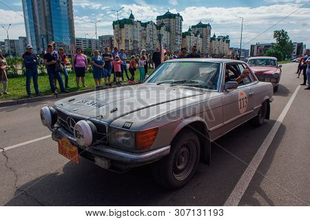 Novokuznetsk, Russia-june 14, 2019: The 7th Peking To Paris Motor Challenge 2019. Mercedes 450 Slc 1