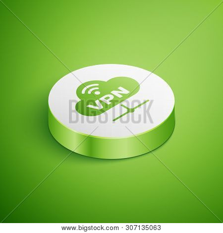 Isometric Vpn Network Cloud Connection Icon Isolated On Green Background. Social Technology. Cloud C