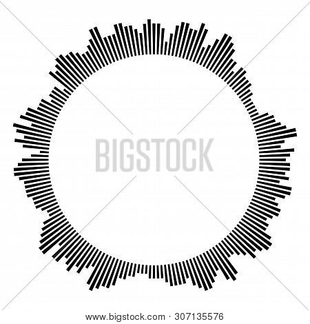 Black Circular Frame On White Background. Round Shape. Radial Black Concentric Particles. Black Ring