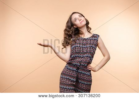Side View Portrait Of Sexy Elegant Make Up Model In Dress.