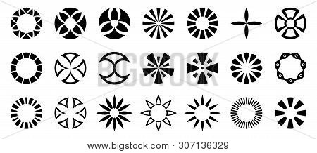 Set Of Abstract Geometric Circular Shapes. Collection Of Symbols For Your Design. Isolated On White 