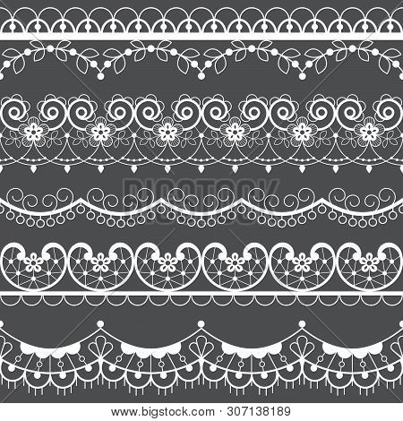 Retro Lace Seamless Pattern Set, White Decoration, Ornamental Repetitive Design With Flowers - Texti