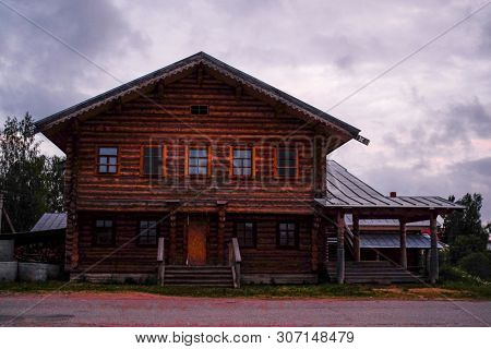 landscape with the image of russian north village Ferapontovo in Vologda region