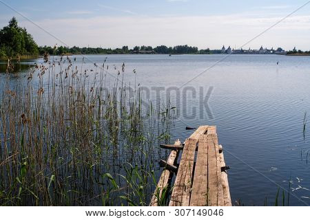 View to Kirillo-Belozersky Monastery in Kirillov, Russia from the other side of Beloe lake