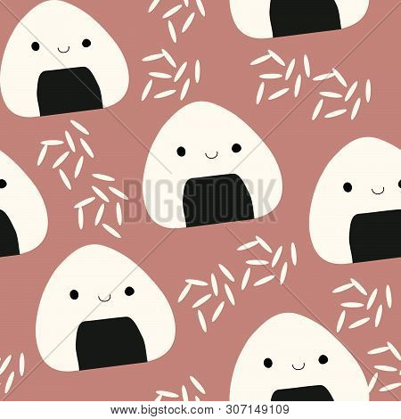 Vector Seamless Pattern Of Onigiri And Rice