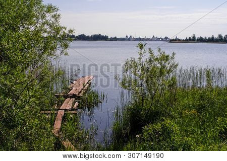 View to Kirillo-Belozersky Monastery in Kirillov, Russia from the other side of Beloe lake