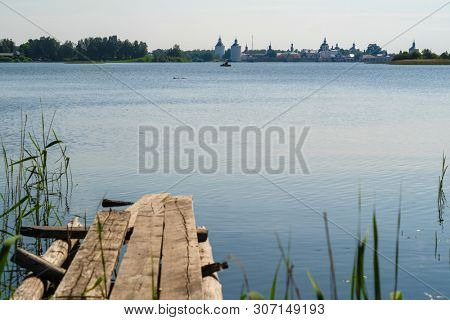View to Kirillo-Belozersky Monastery in Kirillov, Russia from the other side of Beloe lake