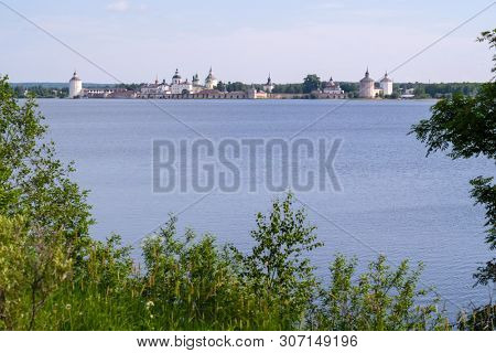 View to Kirillo-Belozersky Monastery in Kirillov, Russia from the other side of Beloe lake