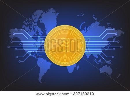 Libra Digital Currency With World Map Background. Vector Illustration