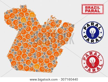 Electric Lamp Mosaic Paral State Map And Grunge Round Stamp Seals. Mosaic Vector Paral State Map Is 