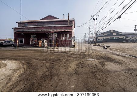 Nome, Alaska - June 8: An Abandoned Gas Station And Dirt Roads On June 8 2019 In Nome Alaska.