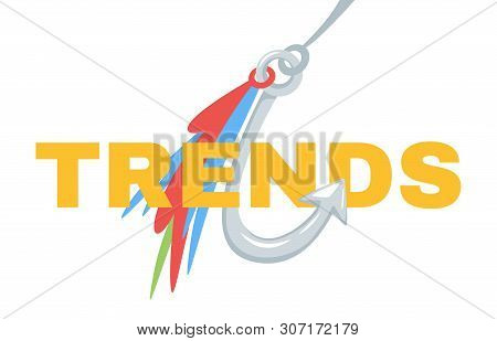 Trends Typography On Fishhook Web Banner Template. Future Tendency Chasing, Forecasting Flat Vector 