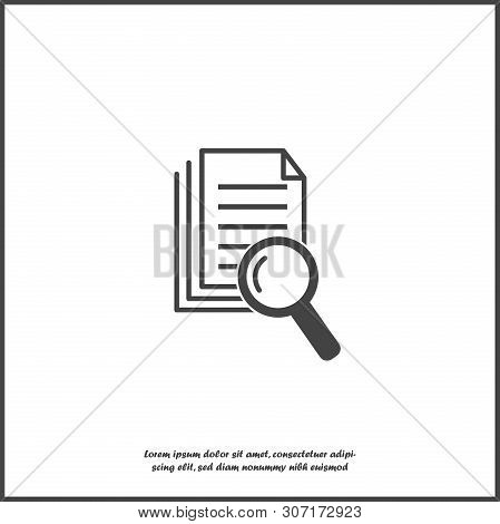 Vector Document Icon And Magnifier. Document Verification Symbol On White Isolated Background.