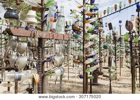 Oro Grande California Usa - September 03 2017: Bottle Tree Ranch Located On Historic Highway Route 6