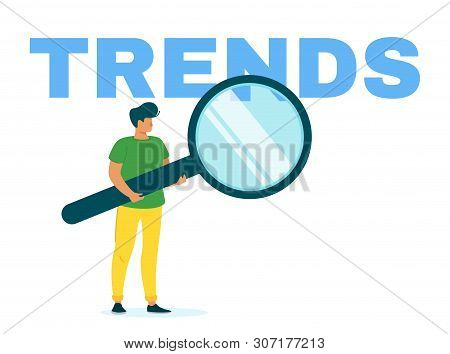 Marketer Researching Internet Trends Flat Web Banner Template. Popular Content Searching. Smm, Seo, 