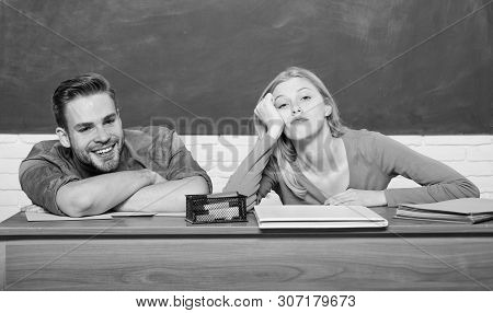 Studying In College Or University. Apply For Free Program. Couple Friends Student Studying Universit