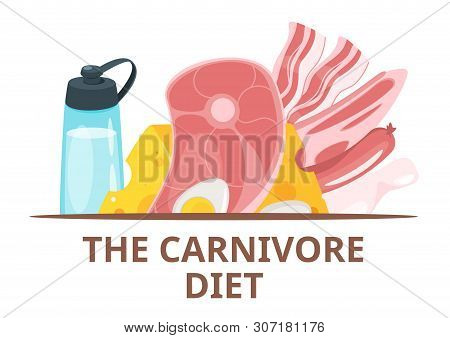 Carnivore Menu Dish Web Banner Flat Vector Template. Zero Carb, No Vegetables, Protein Diet Poster W