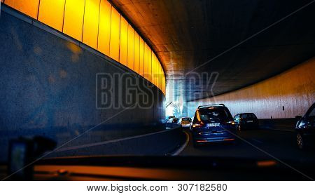 Paris, France - May 14, 2014: Driver Pov Point Of View Personal Perspective At The Traffic Jam Front