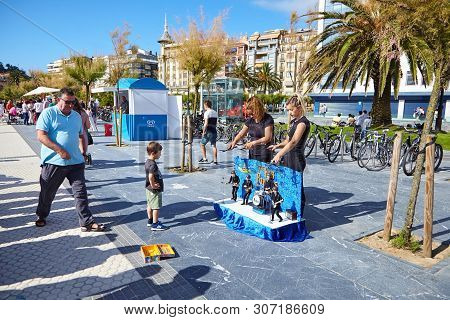 San Sebastian (donostia), Basque Country, Spain - June 17, 2018: Beatles Puppets Act In Street Show.