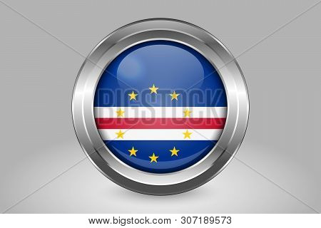 Flag Of Cape Verde. Metal And Glass Round Vector Icon. Isolated