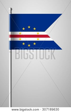 Flag Of Cape Verde. National Flag On Flagpole. Isolated Illustration On Gray