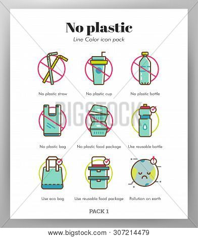 No Plastic Vector Illustration In Line Color Design